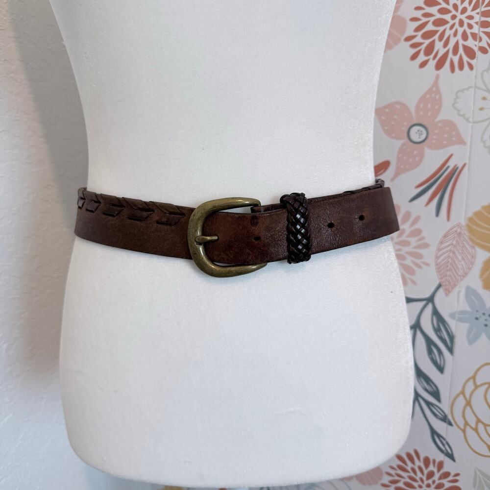 J Ribbings Genuine Leather Belt Size 30 Brown Tooled Braided Western Boho